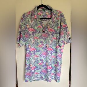 Bad birdie Flamingo Print Polo Shirt L